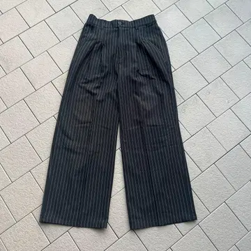 스트라이프 와이드 슬랙스 스트라이프 슬랙스 블랙