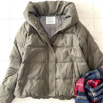 새상품급 베이플로우 코듀로이 다운 블루종 카키 숄카라 숏 기장