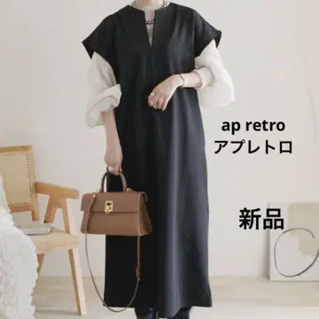 새상품 택 포함 ap retro 아푸레트로 V넥 오버롤 스커트 블랙