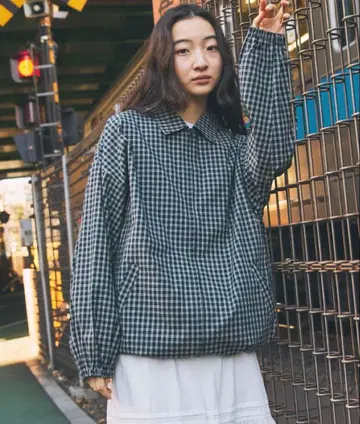 네이비 체크 무늬 자켓 프리 사이즈