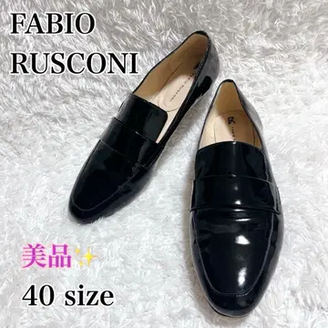 새상품급 FABIO RUSCONI 에나멜 플랫 로퍼 블랙 40
