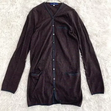 쿠리하라 하루미 롱 가디건 V넥 보더 M 포켓 브라운 계열