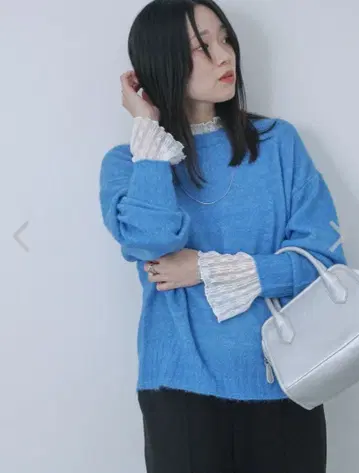 Samansa Mos2 blue 울 혼방 스웨터 프리 사이즈