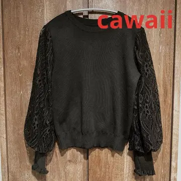 cawaii FRENCH PAVE 포원 소매 니트탑 카키