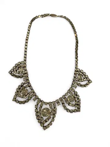 앤티크 초커 잎 모양 크리스탈 장식 목걸이 큐빅 목걸이