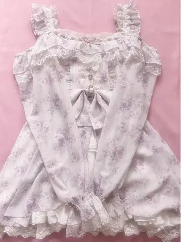 lizlisa 로즈 패턴 로즈 쉬폰 셋업 연보라 라벤더