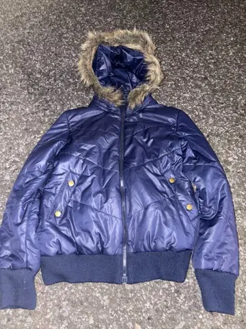 퍼 달린 다운 재킷 파랑 y2k 헤이세이 갸루 짧은 기장 사이버