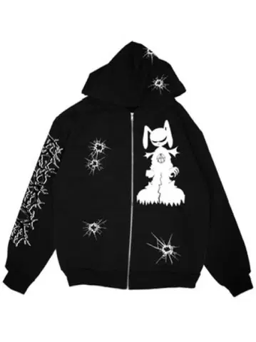 유니크 그래픽 블랙 후드티