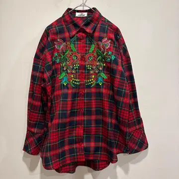 미사용품입니다. 쿄코 히가 플라워 자수 타탄 체크 셔츠