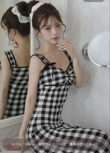 다리치 깅엄 자카드 니트 롱 원피스