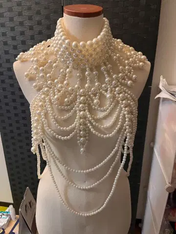 펄 목걸이 가슴 장식 웨딩 무대 의상 코스프레 액세서리 럭셔리