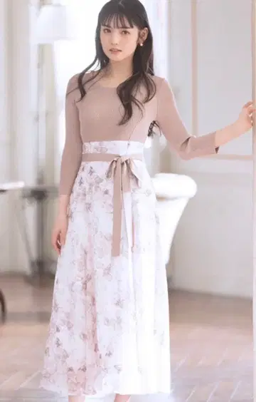 tocco 보타이 리본 포함 펄 단추 플라워 트위드 도킹 원피스