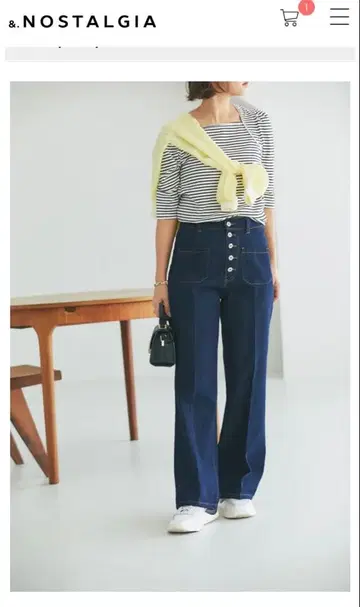노스탤지어 프론트 버튼 세미 플레어 데님