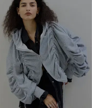 Ameri 정품 VOLUME GATHERED ZIP UP HOODIE