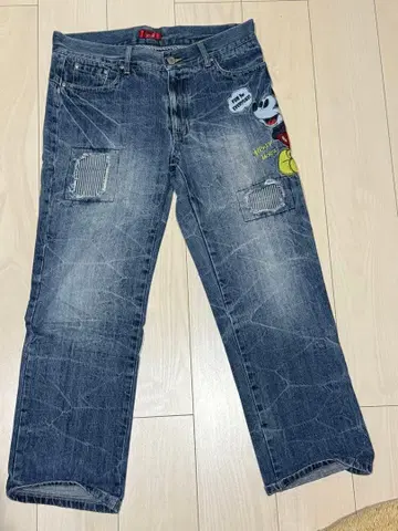 Disney 미키마우스 데미지 데님 팬츠