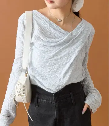 mystic 레이스 오프숄더 롱 T셔츠