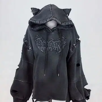 이돌라 타르 라떼 오도르 데미지 오버 사이즈 고양이 귀 후드티