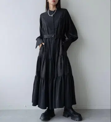 [ hare ] 하레 절개 티어드 원피스 롱 블랙