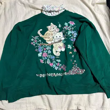 빈티지 고양이 프린트 터틀넥 트레이닝복 구제 의류