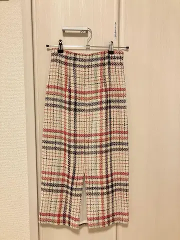 미라 오웬 타이트 스커트 트위드 롱 슬릿 귀여운 핑크 화이트