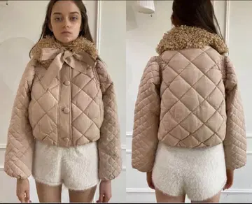 epine 리본 퀼팅 숏 다운 코트