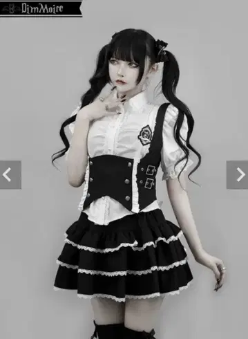 Dimmoire 학원 블라우스+베스트 set 참 포함 프릴 미니 스커트