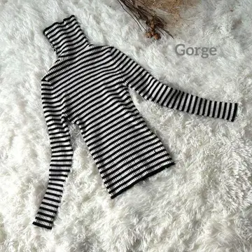 골지*새상품급 긴팔 하이넥 터틀 니트 보더 트렌드 귀여운