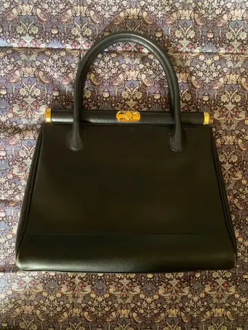 빈티지 천연 가죽 가마구치 핸드백 블랙 쇼와 레트로