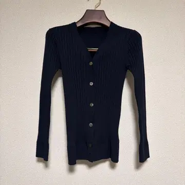 SOEJU 네이비 와이드 리브 V넥 가디건 S
