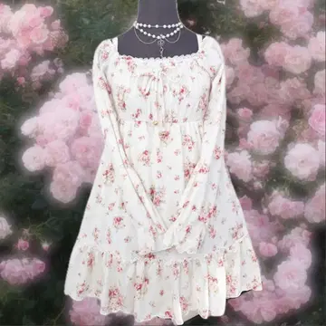 y2k LIZLISA 셔링 꽃무늬 원피스  기모 오프숄