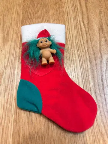 빈티지 러스 트롤 인형 그린 헤어 크리스마스 삭스