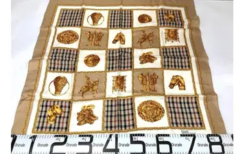 DAKS 실크 손수건 골드 장식 체크 무늬