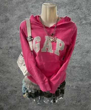y2k GAP 후드티 로고 핑크 그런지 헤이세이 여자 헤이세이 갸루