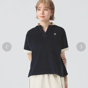 Ray BEAMS 별주 Champion 피케 셔츠 네이비