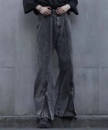 cussil 하이웨스트 풀렝스 센터 크리즈 ZIP 플레어 데님 팬츠