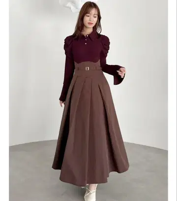 dazzlin 셔츠 칼라 코르셋 턱 원피스 레드