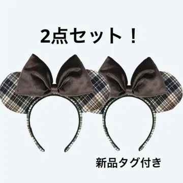 [ 새상품 ] 체크 무늬 머리띠 미니 브라운 도쿄 디즈니랜드 씨