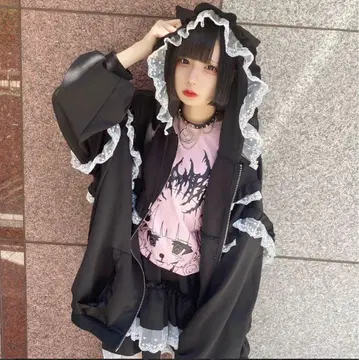 VOLCAN&APHRODITE 볼칸 고양이 귀 프릴 ZIP 후드티