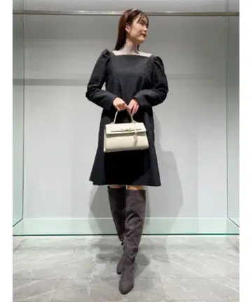 CELFORD 푸케 자카드 미니 원피스 블랙