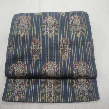 앤티크 후쿠로 오비 남색 바탕에 금, 사라사 무늬 직조 길이 408cm