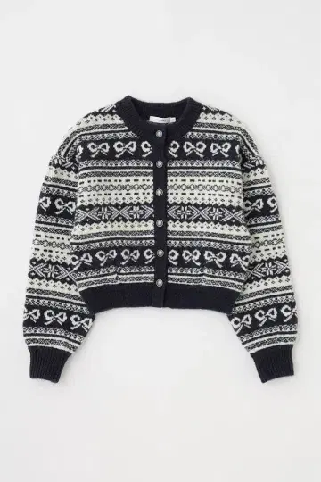 moussy RIBBON FAIR ISLE 니트 가디건 네이비