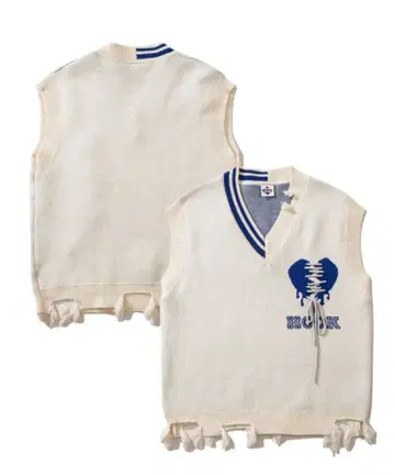 HOOK 하트 자수 V넥 슬리브리스 스웨터