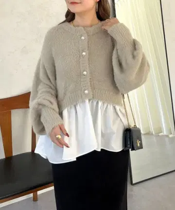 prose verse 펄 단추 샤기 페플럼 가디건