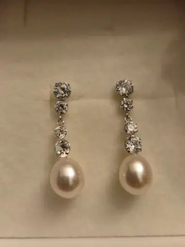 큐빅 지르코니아 담수 펄 귀걸이 K10WG