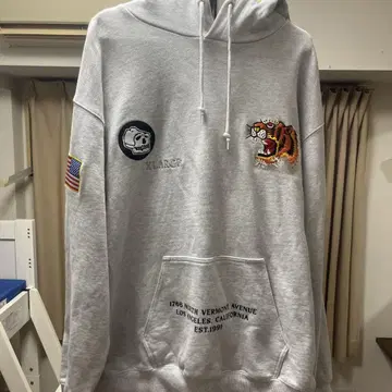 XLARGE 그레이 후드티 호랑이 드래곤 자수