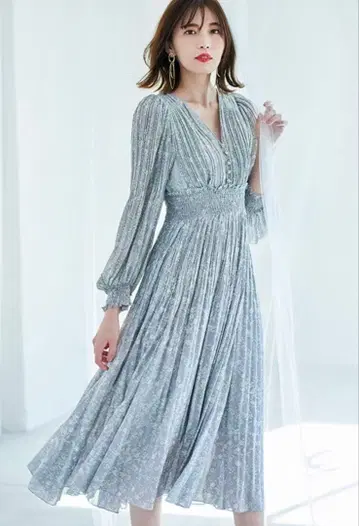 코코딜 플라워 프린트 허리 셔링 원피스