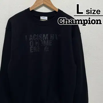 Champion 맨투맨 L 블랙 러버 프린트 로고 USA 구제 의류