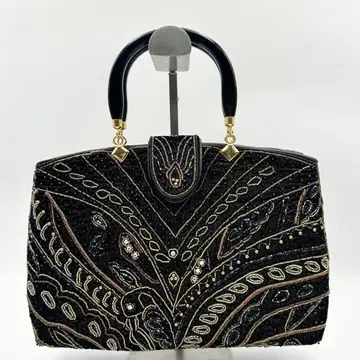 레어 레트로 비즈 자수 핸드백 블랙 계열 핸들