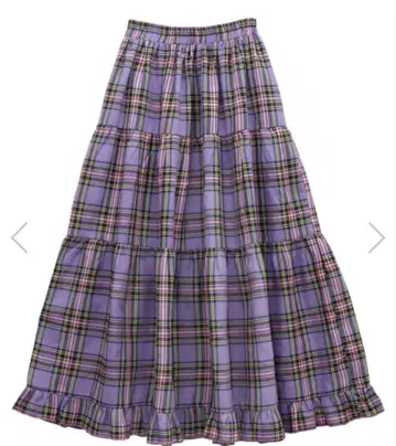 PUNYUS 보라색 체크 티어드 플레어 스커트