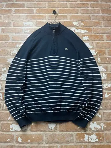 LACOSTE 라코스테 니트 보더 하프 지퍼 원 포인트 자수 블랙